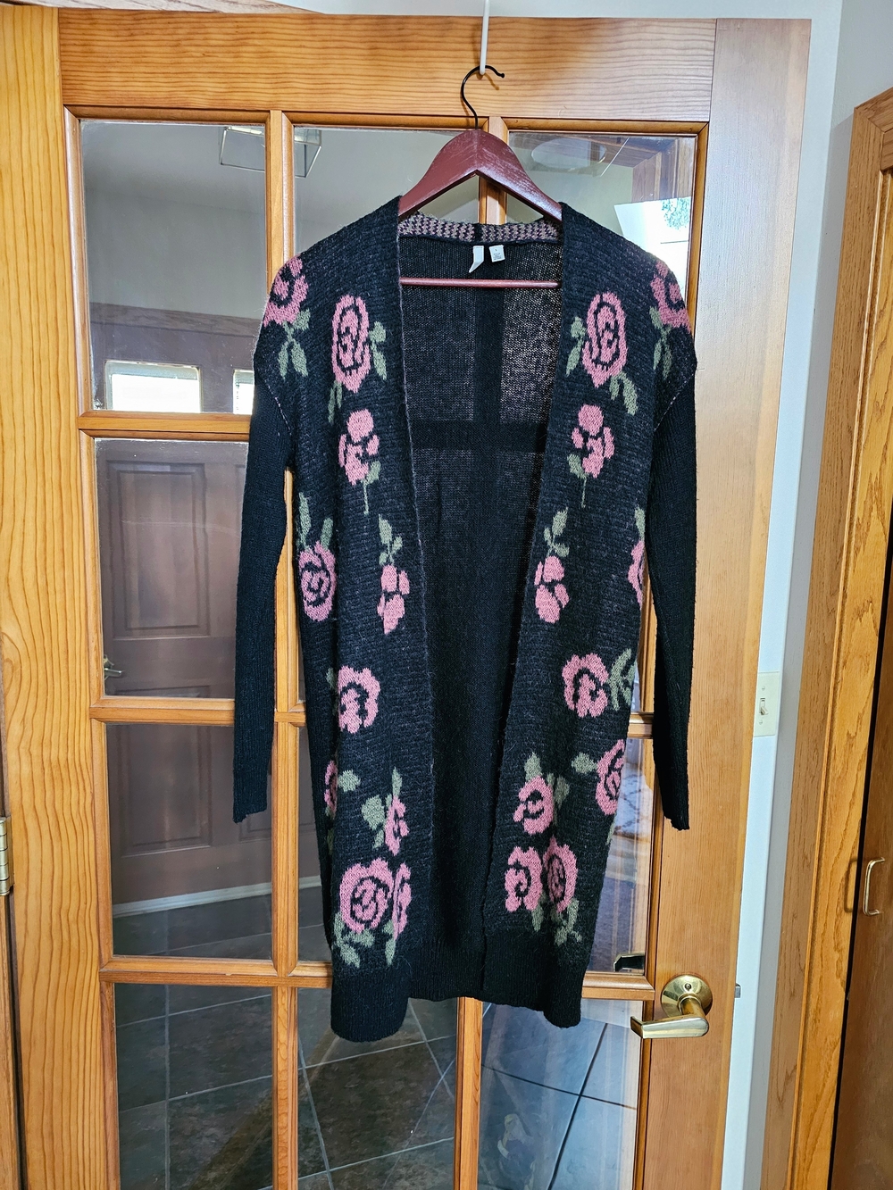 Black Floral Open-Front Women’s Cardigan Sweater